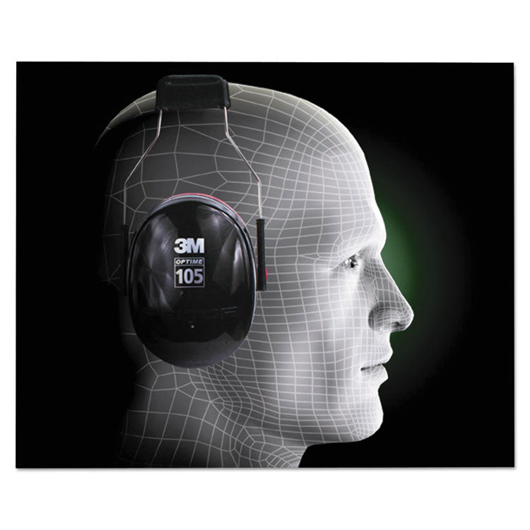 PELTOR OPTIME 105 High Performance Earmuffs, 30 dB NRR, Black/Red