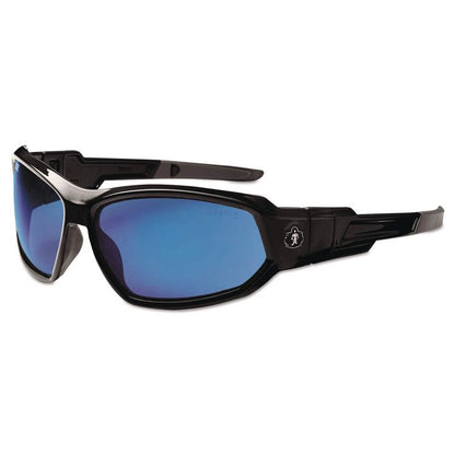 Skullerz Loki Safety Glasses/Goggles, Black Full Frame, Mirrored Blue Dual Lens