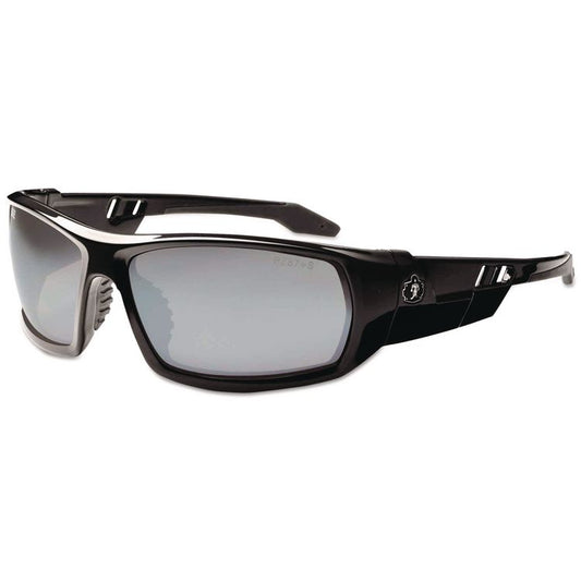Skullerz Odin Safety Glasses, Black Full Frame, Mirrored Silver Dual Lens