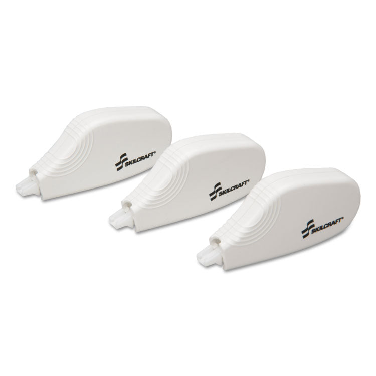 7510015117933, SKILCRAFT Mini Correction Tape, Non-Refillable, 0.2" x 19.69 ft, White Tape, White Dispenser, 3/Pack