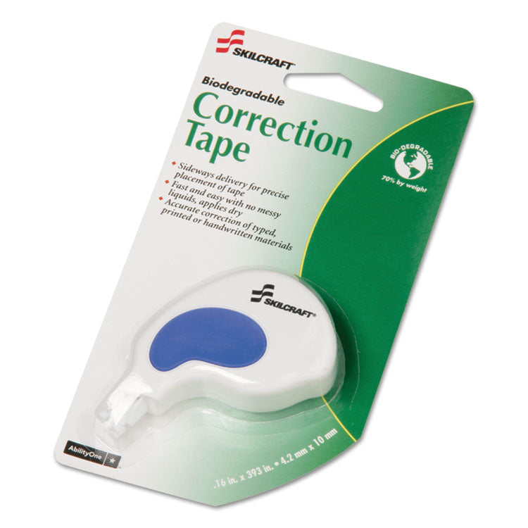 7510013900717, SKILCRAFT Correction Tape, Non-Refillable, 0.2" x 32.81 ft, White Tape, White/Blue Dispenser