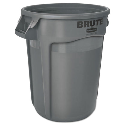 Vented Round Brute Container, 32 gal, Plastic, Gray