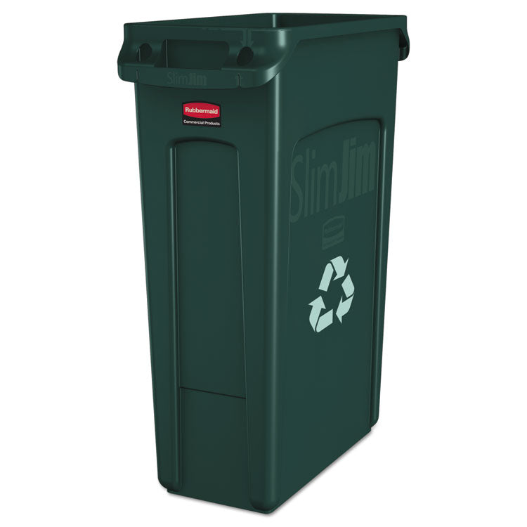 Slim Jim Plastic Recycling Container with Venting Channels, 23 gal, Plastic,  Green