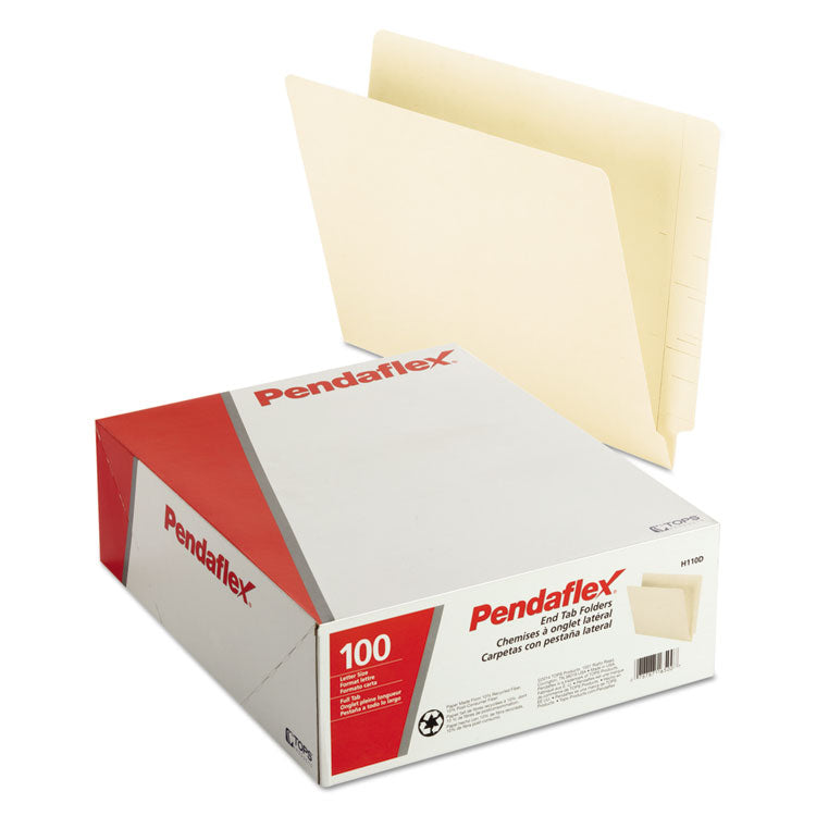 Manila End Tab Folders, 9.5" High-Front, Straight 2-Ply Tabs, Letter Size, Manila, 100/Box