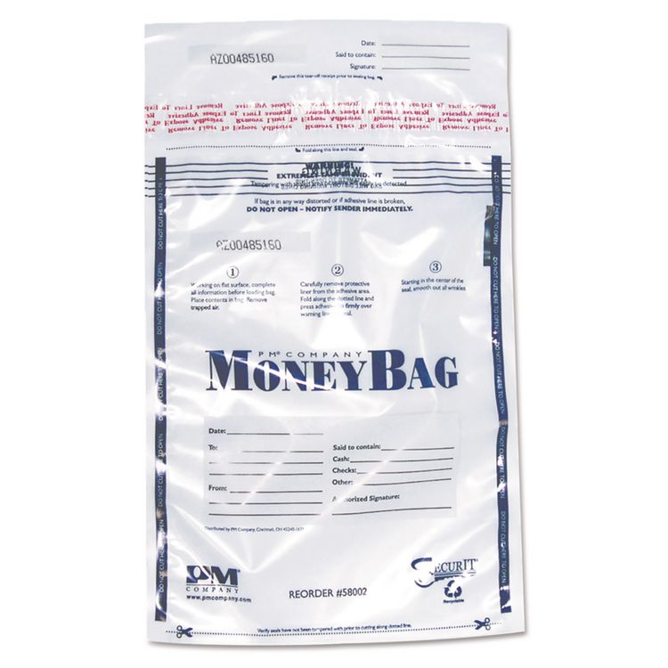 Tamper Evident Deposit Bag, Plastic, 9" x 12", Clear, 100/Pack