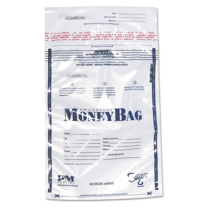 Tamper Evident Deposit Bag, Plastic, 9" x 12", Clear, 100/Pack