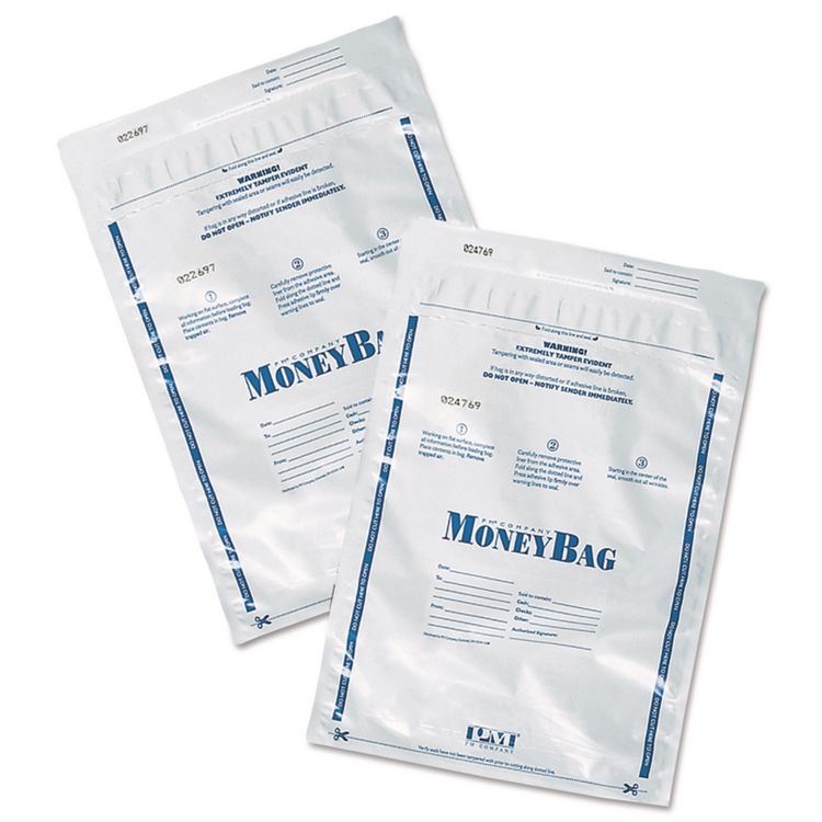 Tamper Evident Deposit Bag, Plastic, 9" x 12", White, 100/Pack