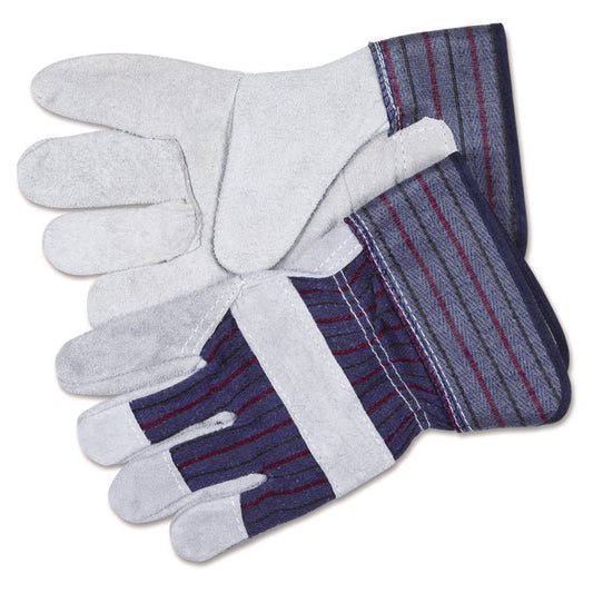 Men's Split Leather Palm Gloves, Gunn Cut, Wing Thumb, Large, Gray, Dozen
