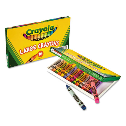 Large Crayons, Tuck Box Packaging, Large Size, 0.44" x 4", 16 Assorted Colors, 16/Pack
