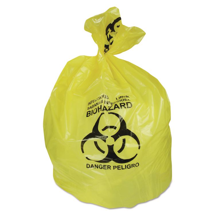 Healthcare Biohazard Printed Can Liners, Biohazard Infectious Waste, 30 gal, 1.3 mil, 30" x 43", Yellow, Flat Pack, 200/CT