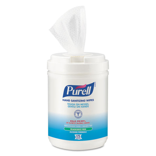 Hand Sanitizing Wipes Alcohol Formula, 6 x 7, Unscented, White, 175/Canister (Each)