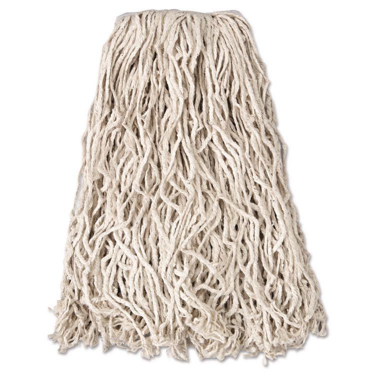 Non-Launderable Economy Cut-End Cotton Wet Mop Head, 20 oz, 1" Band, White, 12/Carton