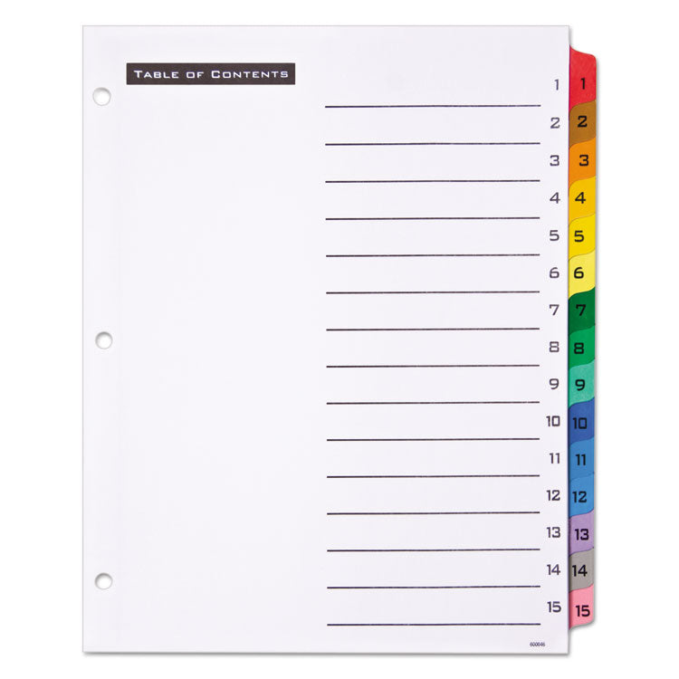 Table 'n Tabs Dividers, 15-Tab, 1 to 15, 11 x 8.5, White, Assorted Tabs, 1 Set