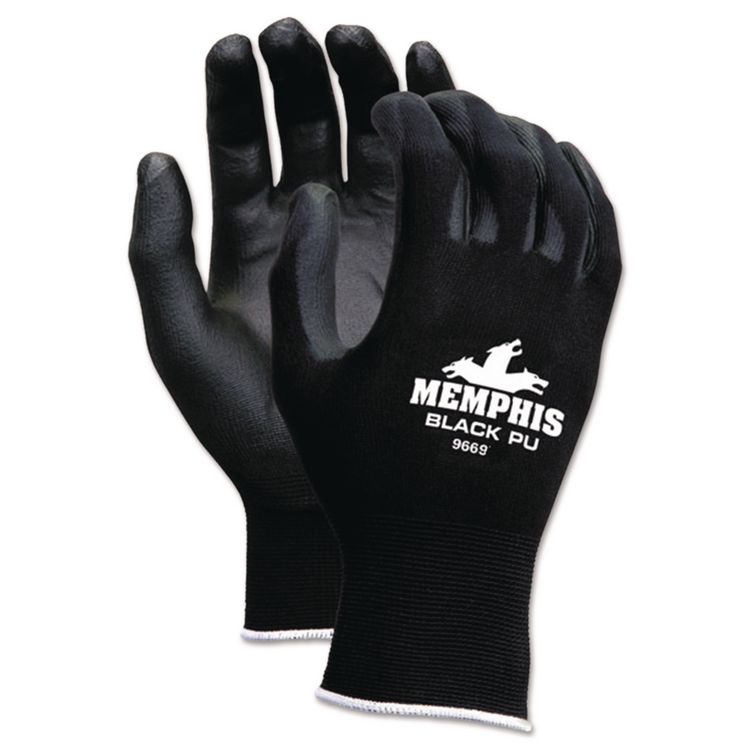 Economy PU Coated Work Gloves, EN388: 2121, 12" Long, Large, Black, 12 Pairs