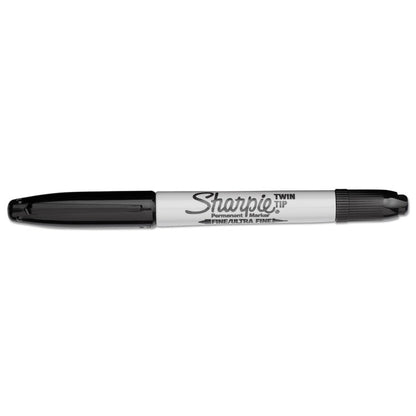 Twin-Tip Permanent Marker, Extra-Fine/Fine Bullet Tips, Black, Dozen