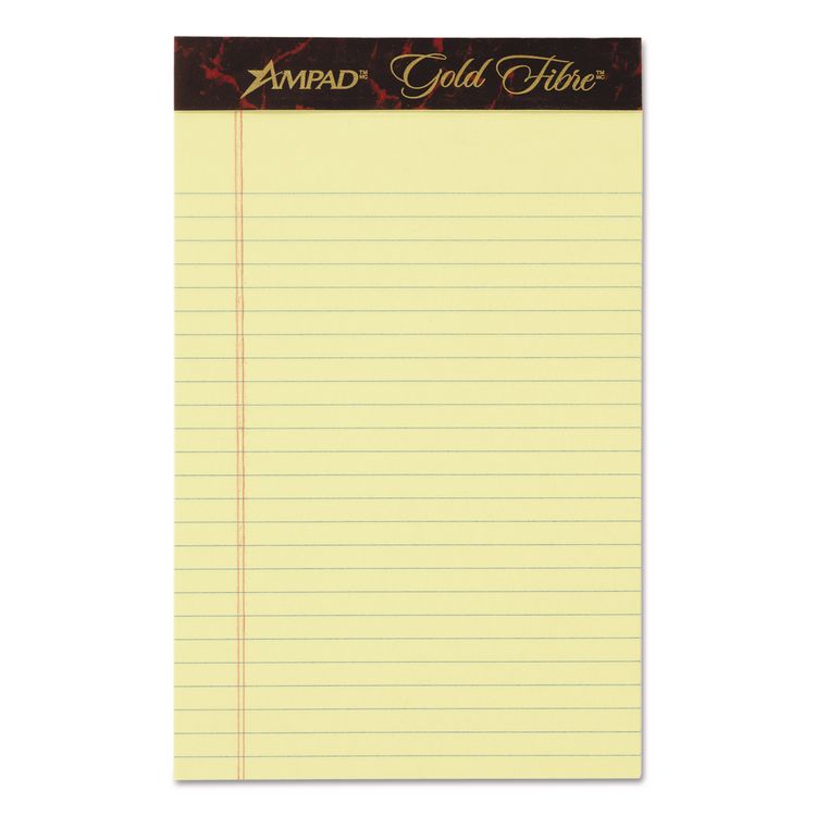 Gold Fibre Quality Writing Pads, Medium/College Rule, (50) Canary Yellow 5 x 8 Sheets, Dozen