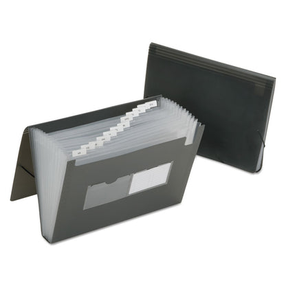 7530016597149, SKILCRAFT 1.25" Expansion File, 12 Sections, Elastic Cord Closure, Straight Tab, Letter Size, Smoke, 12/Carton