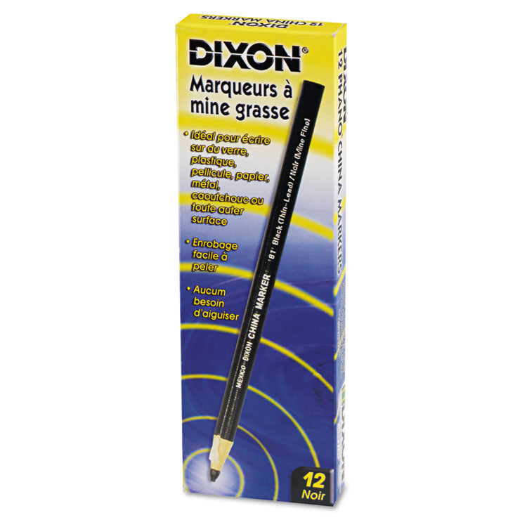 China Marker, Thin Core, 0.37" x 7", Black, Dozen