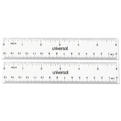 Clear Plastic Ruler, Standard/Metric, 6" Long, Clear, 2/Pack