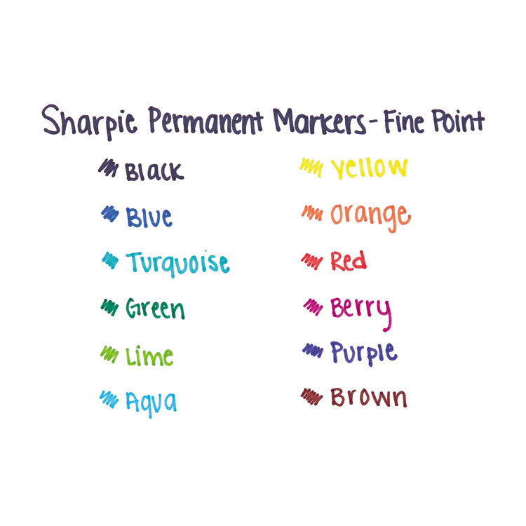 Fine Tip Permanent Marker, Fine Bullet Tip, Assorted Colors, 12/Set