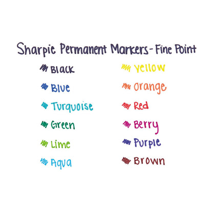 Fine Tip Permanent Marker, Fine Bullet Tip, Assorted Colors, 12/Set