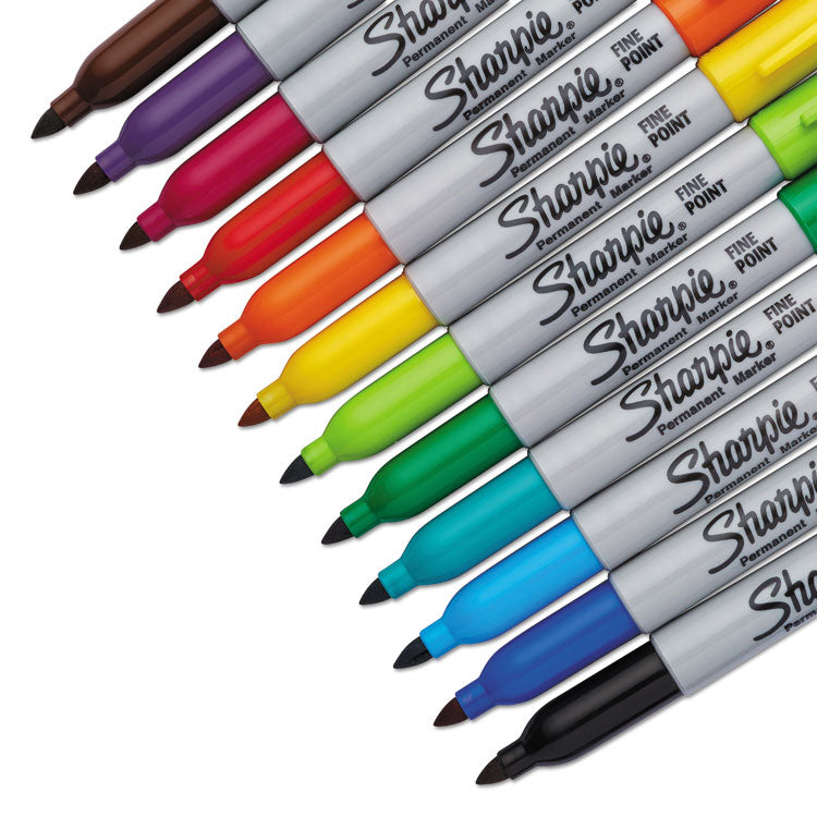 Fine Tip Permanent Marker, Fine Bullet Tip, Assorted Colors, 12/Set