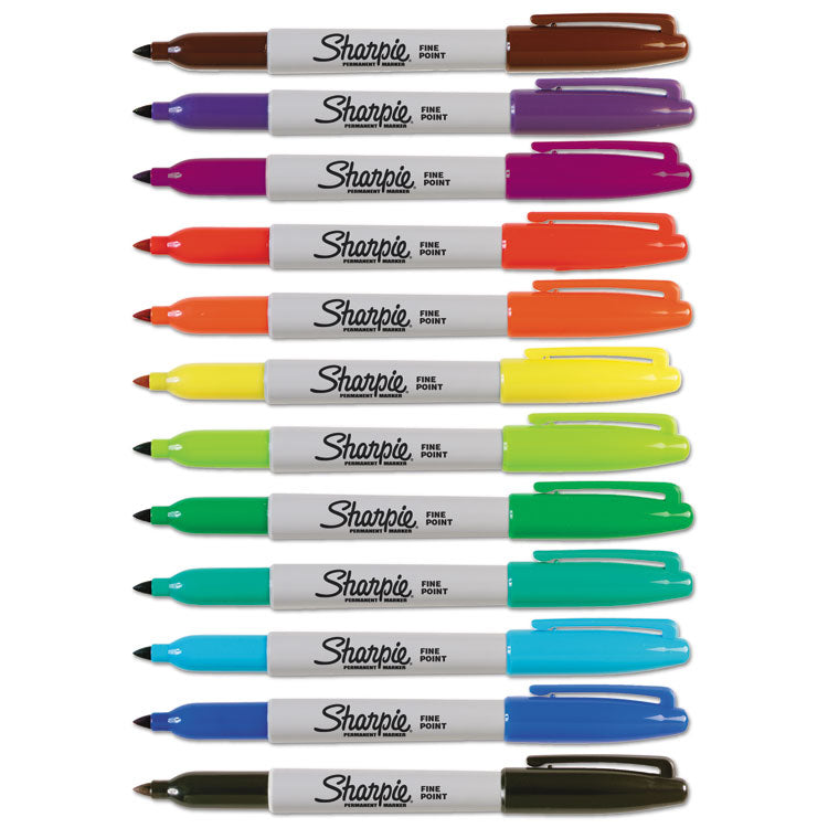 Fine Tip Permanent Marker, Fine Bullet Tip, Assorted Colors, 12/Set