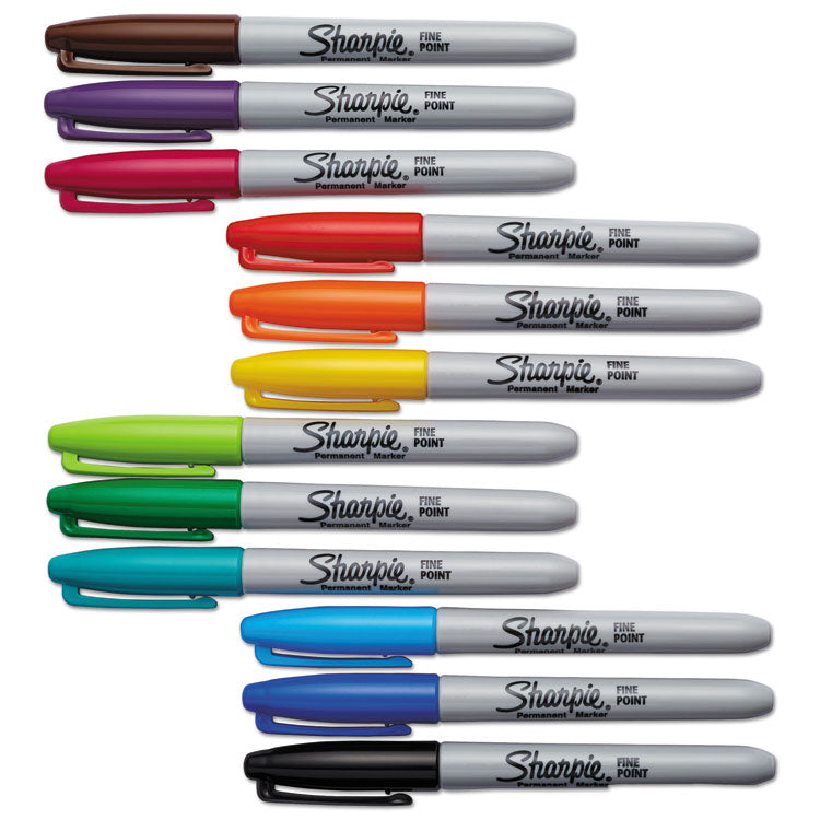 Fine Tip Permanent Marker, Fine Bullet Tip, Assorted Colors, 12/Set