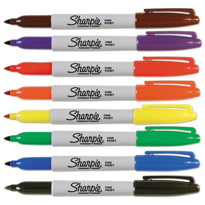 Fine Tip Permanent Marker, Fine Bullet Tip, Assorted Colors, 8/Set