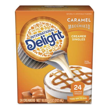 Flavored Liquid Non-Dairy Coffee Creamer, Caramel Macchiato, 0.5 oz Mini Cups, 24/Box