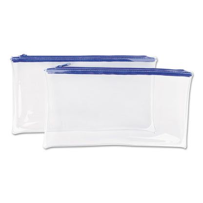 Zippered Wallets/Cases, Polyethene, Toothed Zipper Closure, 11" x 6", Clear/Blue, 2/Pack