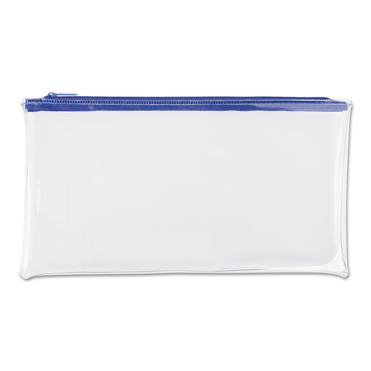 Zippered Wallets/Cases, Polyethene, Toothed Zipper Closure, 11" x 6", Clear/Blue, 2/Pack