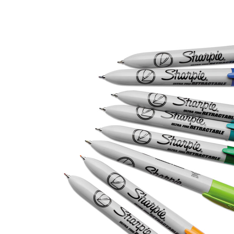 Retractable Permanent Marker, Extra-Fine Needle Tip, Assorted Colors, 8/Set