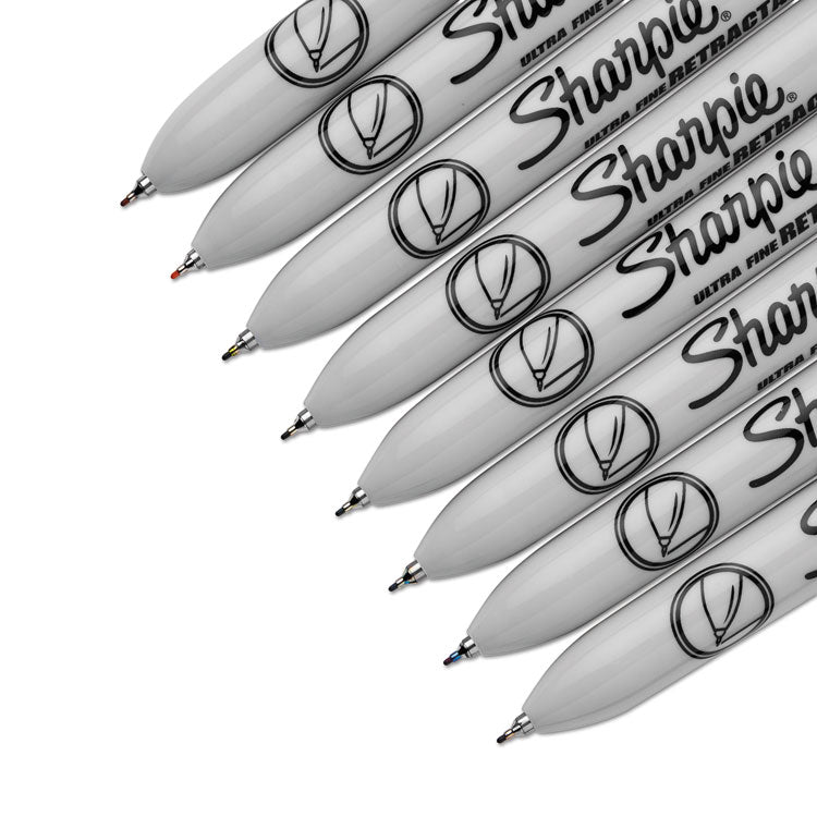 Retractable Permanent Marker, Extra-Fine Needle Tip, Assorted Colors, 8/Set