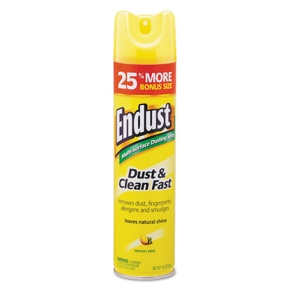 Endust Multi-Surface Dusting and Cleaning Spray, Lemon Zest Scent, 12.5 oz Aerosol Spray, 6/Carton