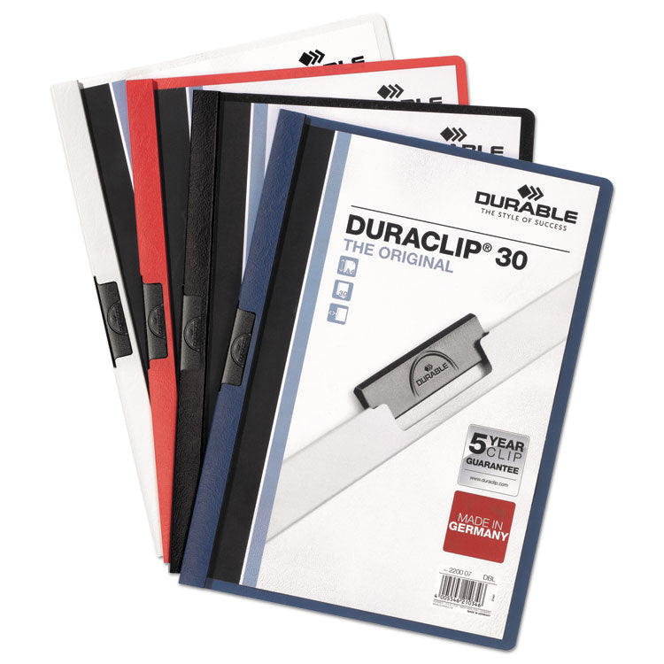 DuraClip Report Cover, Clip Fastener, 8.5 x 11, Clear/Navy, 25/Box