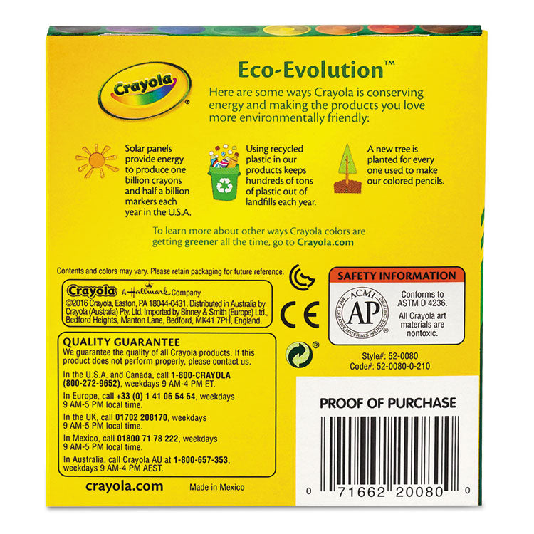 Large Crayons, Tuck Box Packaging, Large Size, 0.44" x 4", 8 Assorted Colors, 8/Pack