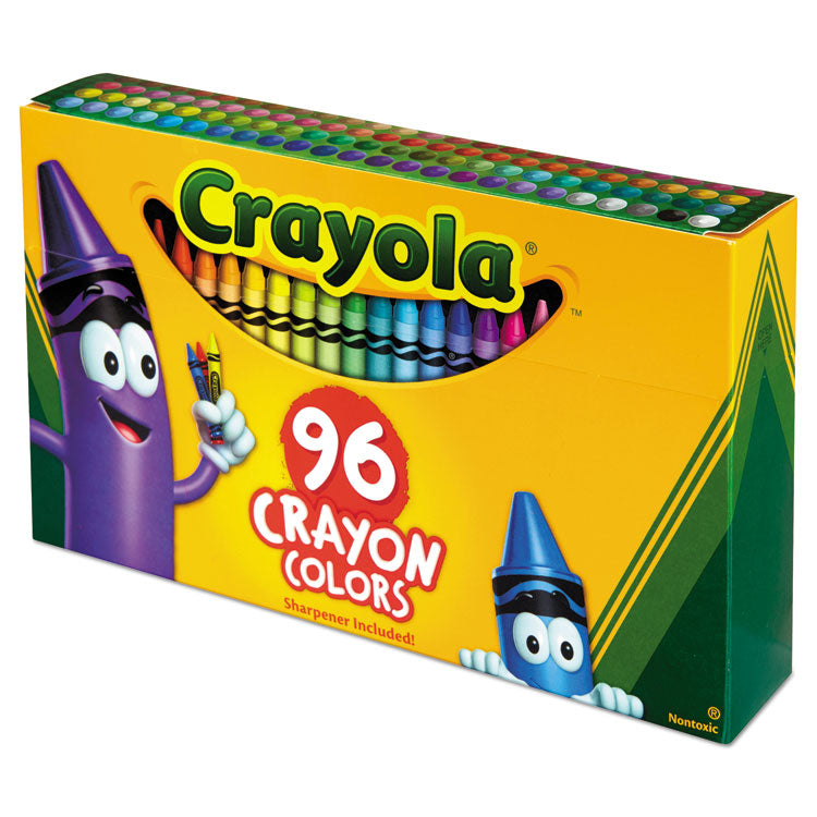 Classic Color Crayons, Classic Flip-Top Box with Built-In Sharpener, Regular Size, 0.31" x 3.63", 96 Assorted Colors, 96/Pack