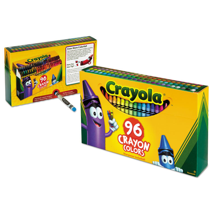 Classic Color Crayons, Classic Flip-Top Box with Built-In Sharpener, Regular Size, 0.31" x 3.63", 96 Assorted Colors, 96/Pack