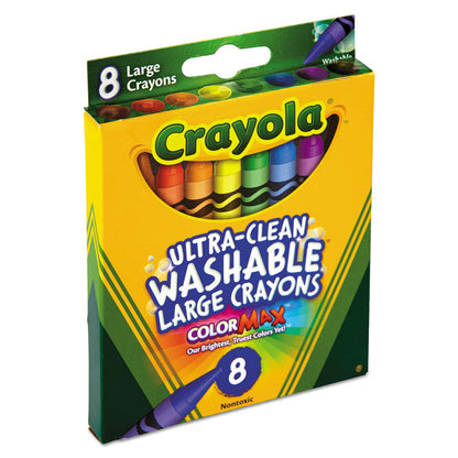 Ultra-Clean Washable Crayons, Large Size, 0.44" x 4", 8 Assorted Colors, 8/Pack