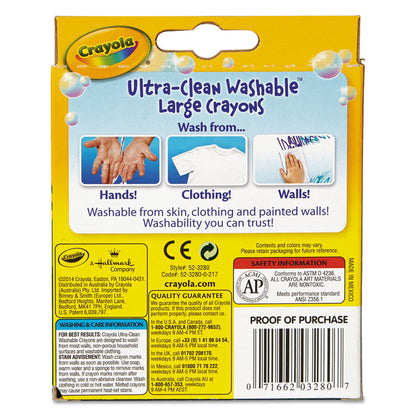 Ultra-Clean Washable Crayons, Large Size, 0.44" x 4", 8 Assorted Colors, 8/Pack