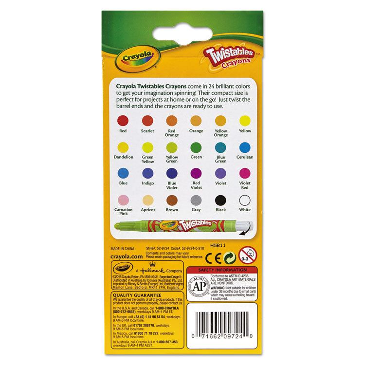 Twistables Mini Crayons, Miniature Size, 0.44" x 4", 24 Assorted Colors, 24/Pack
