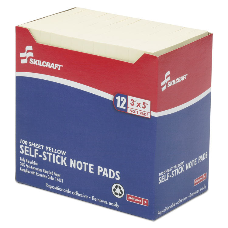7530011167865, SKILCRAFT Self-Stick Note Pad, 3" x 5", Yellow, 100 Sheets/Pad, 12 Pads/Pack