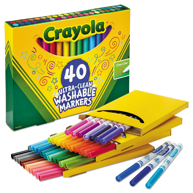 Ultra-Clean Washable Markers, Fine Bullet Tip, Assorted Colors, 40/Set
