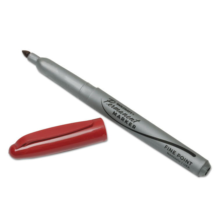 7520015114324, SKILCRAFT Fine Point Permanent Marker, Fine Bullet Tip, Red, Dozen