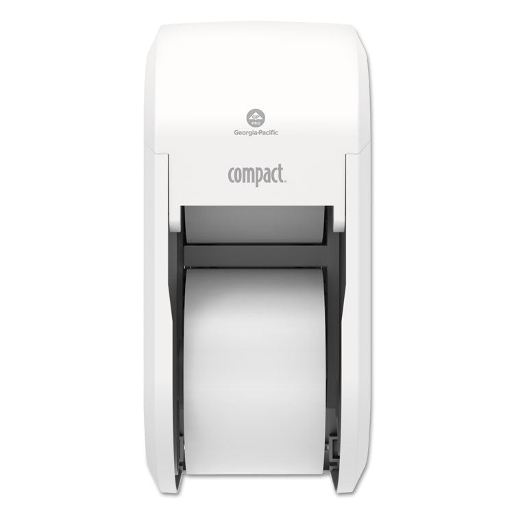 Compact Vertical Double-Roll Coreless Tissue Dispenser, 14.06 x 6.69 x 8.19, White