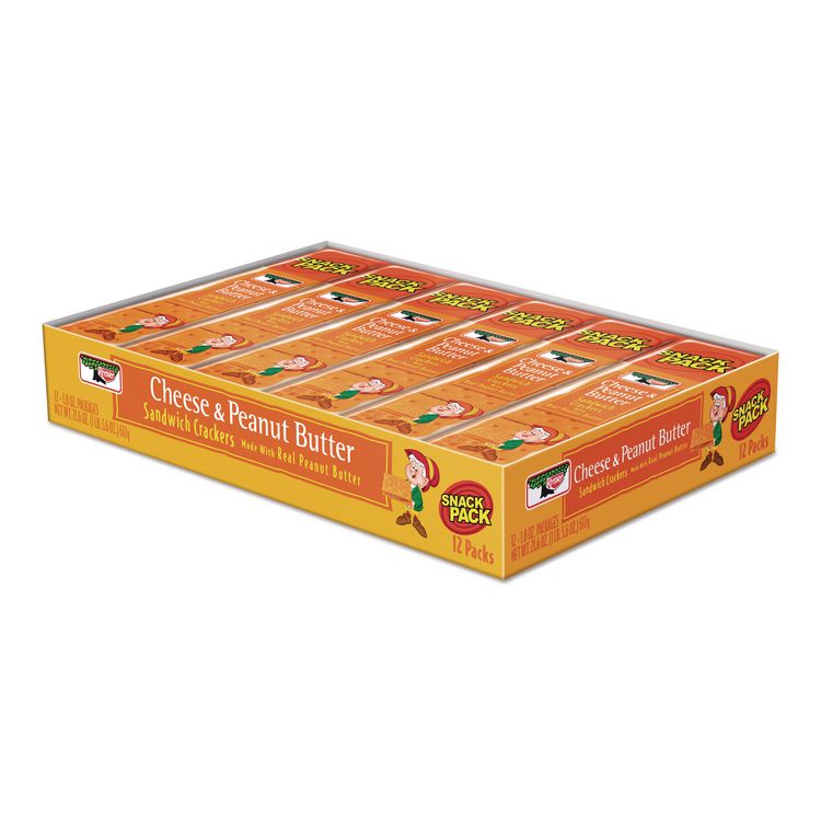 Sandwich Crackers, Cheese and Peanut Butter, 8-Piece Snack Pack, 12/Box