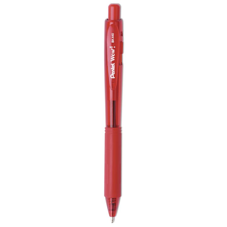 WOW! Ballpoint Pen, Retractable, Medium 1 mm, Red Ink, Translucent Red/Red Barrel, Dozen