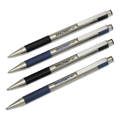 7520016661052, SKILCRAFT Zebra Ballpoint Pen, Retractable, Medium 1 mm, Blue Ink, Stainless Steel Barrel, 2/Pack