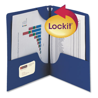 Lockit Two-Pocket Folders in Textured Stock, Accommodates (100) 11 x 8.5 Sheets, Dark Blue, 25/Box